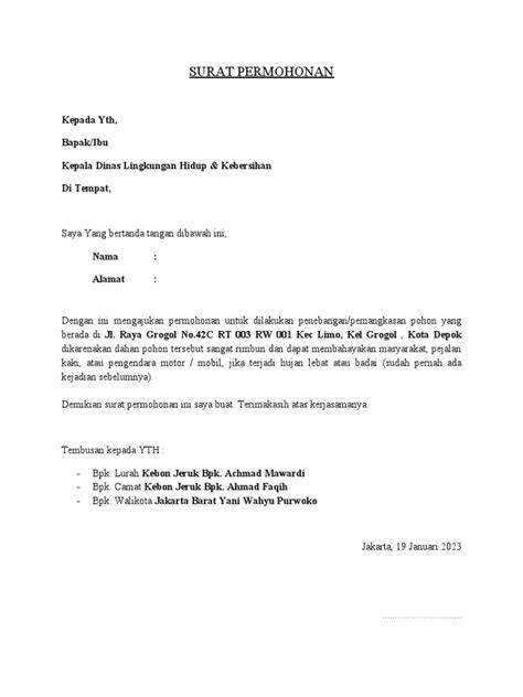 Contoh Surat Permohonan Pohon
