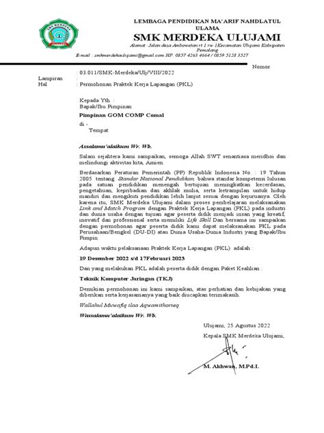 Contoh Surat Permohonan Prakerin