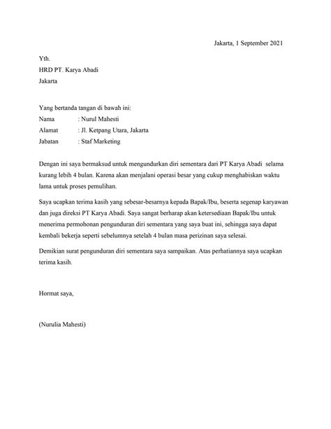 Contoh Surat Permohonan Resign