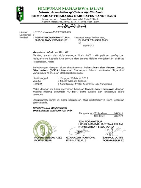 Contoh Surat Permohonan Snack