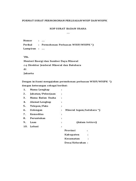 Contoh Surat Permohonan WIUP