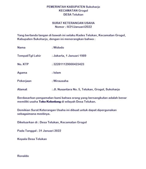 Contoh Surat Pernyataan SKU