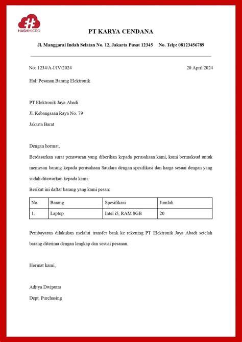 Contoh Surat Pesanan