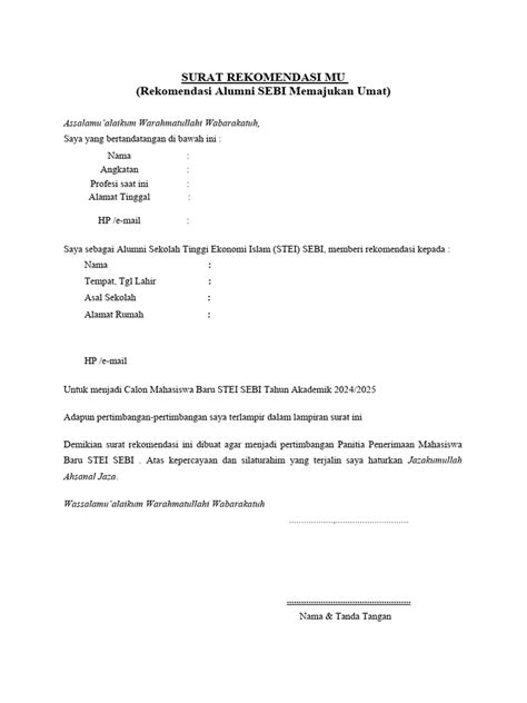 Contoh Surat Rekomendasi Alumni