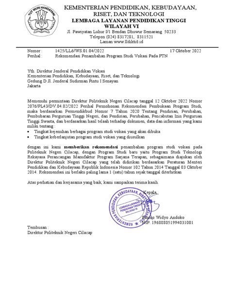 Contoh Surat Rekomendasi LLDIKTI