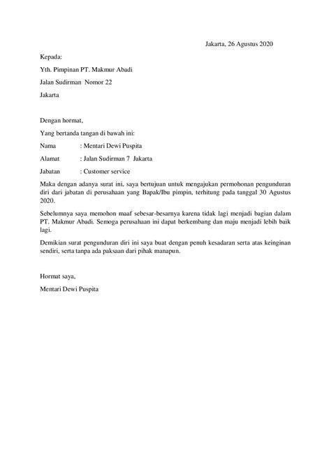 Contoh Surat Resign Pelatihan