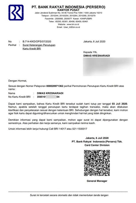 Contoh Surat Resmi BRI
