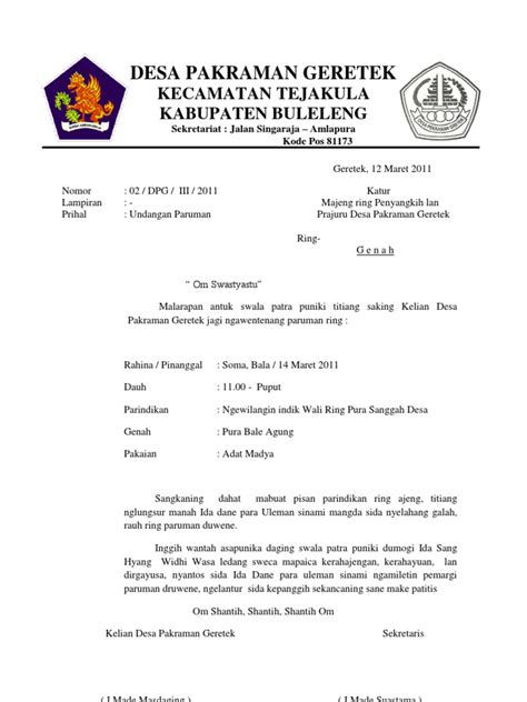 Contoh Surat Resmi Bahasa Bali