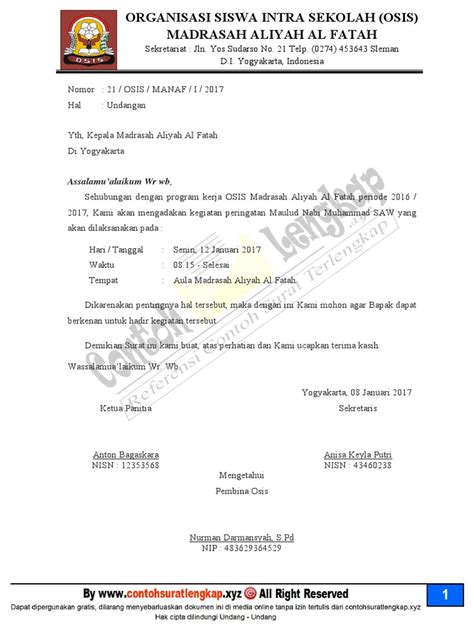 Contoh Surat Resmi OSIS