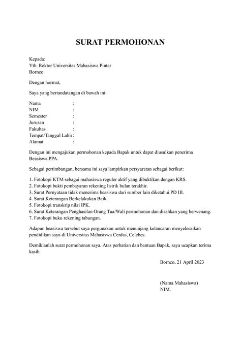 Contoh Surat Resmi Permohonan