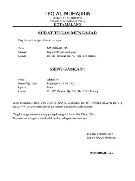 Contoh Surat Resmi TPQ