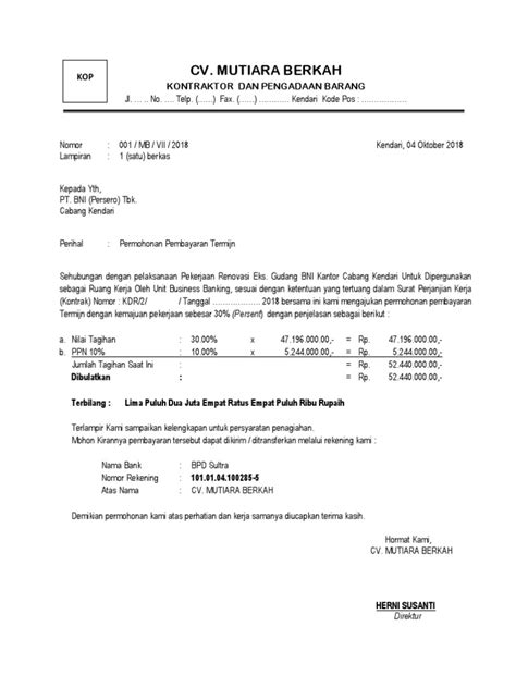 Contoh Surat Tagihan Bank