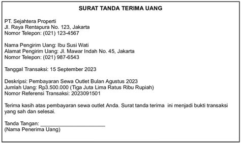 Contoh Surat Terima Uang