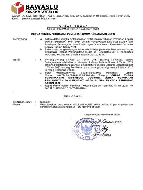 Contoh Surat Tugas PTPS Pilkada