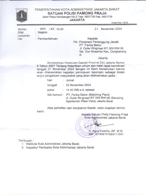 Contoh Surat Tugas Satpol PP