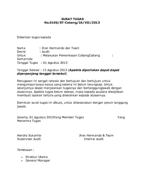 Contoh Surat Tugas Tim Audit