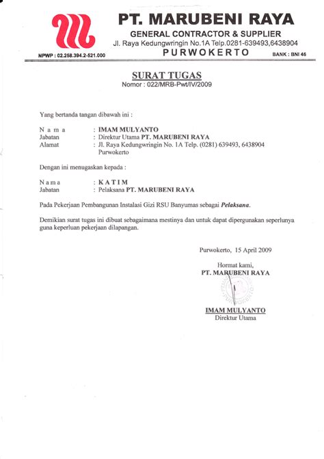 Contoh Surat Tugas untuk Tim