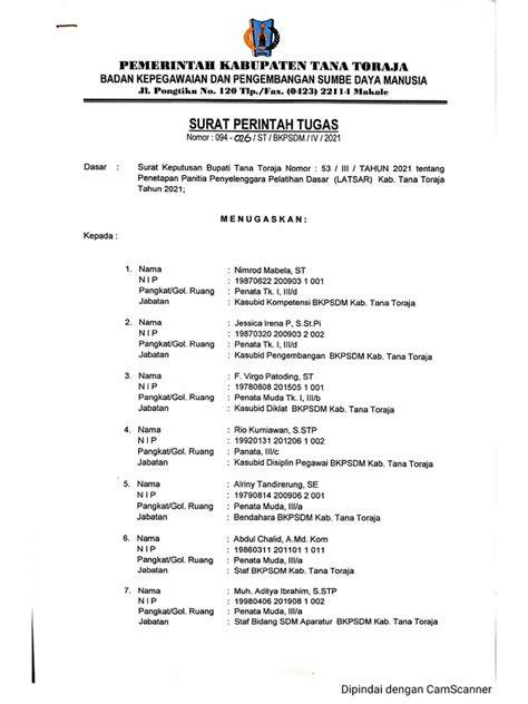 Contoh Surat Tugas Tim Panitia Acara