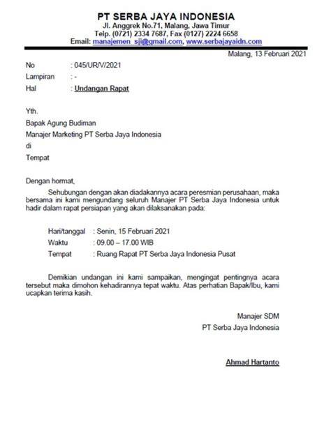 Contoh Surat Undangan Formal Rapat
