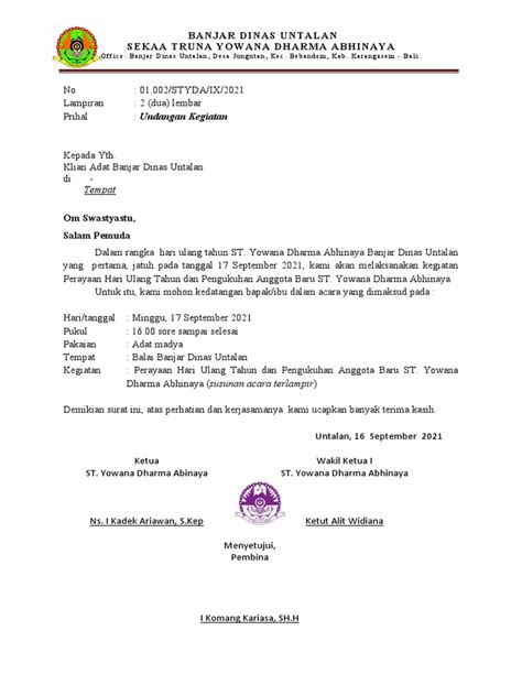 Contoh Surat Undangan HUT STT