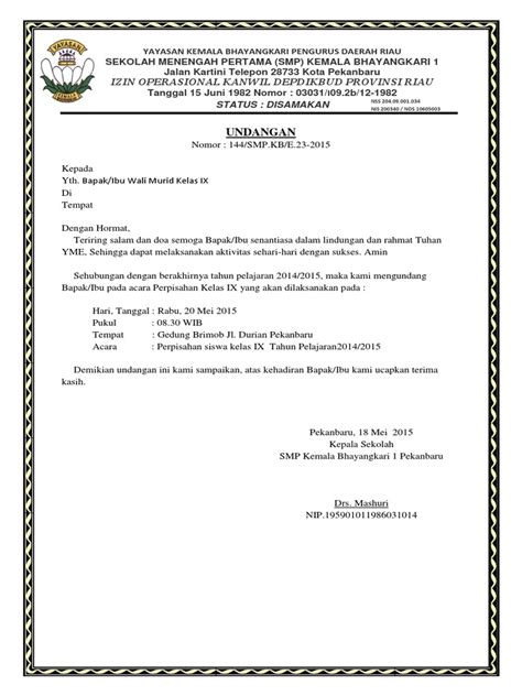 Contoh Surat Undangan Perpisahan SMP