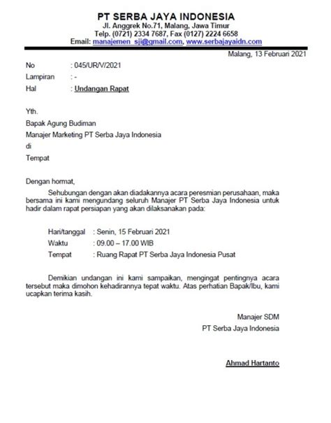 Contoh Surat Undangan Rapat UKM