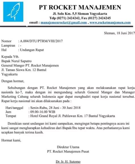 Contoh Surat Undangan Semi Formal
