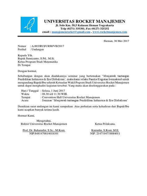 Contoh Surat Undangan Seminar Perusahaan