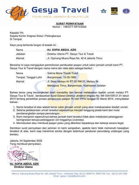 Contoh Surat dari Travel Umrah