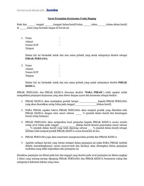 Contoh Template Surat Perjanjian