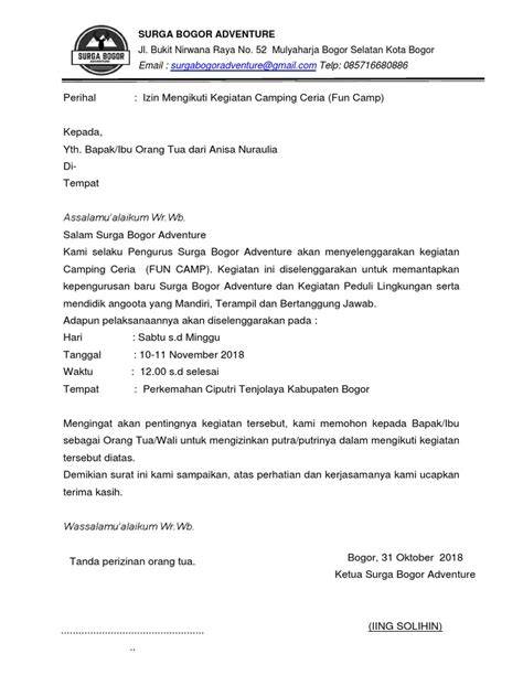 Contoh surat izin camping