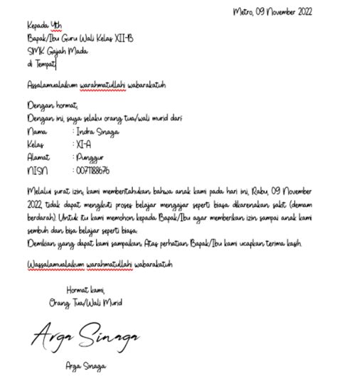 Contoh surat izin sakit