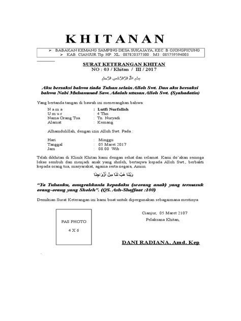 Contoh surat keterangan khitan