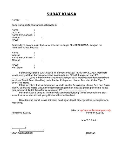 Contoh surat kuasa ppjk