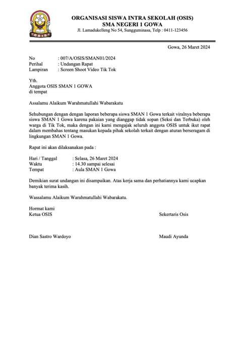 Contoh surat undangan rapat OSIS
