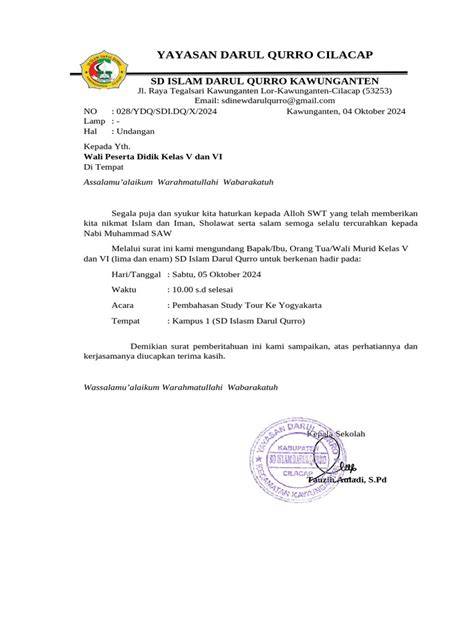 Contoh surat undangan study tour