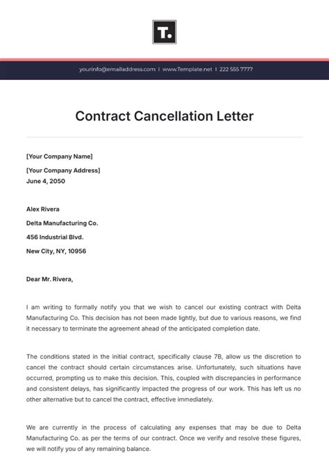Contract Cancellation Letter Template Free