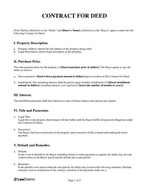 Contract For Deed Template Minnesota