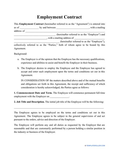 Contract For Work Template