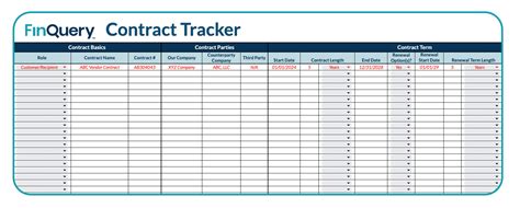 Contract Tracking Spreadsheet Excel Template