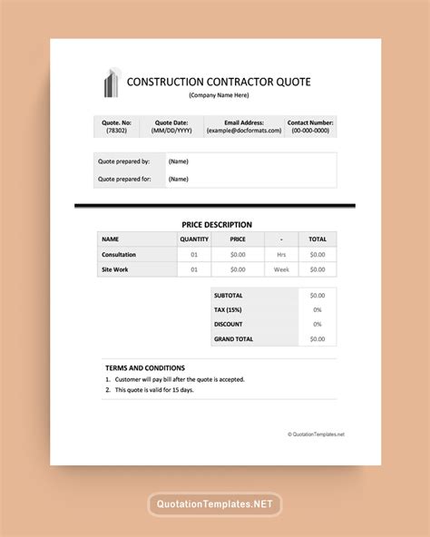 Contractor Quote Template Free