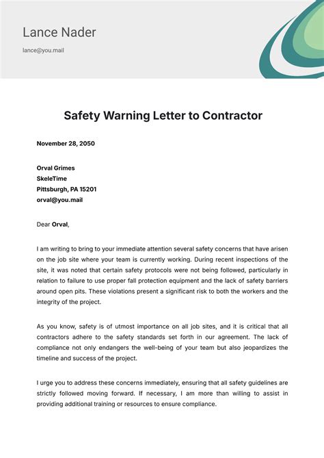 Contractor Warning Letter Construction