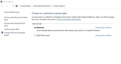 Control Panel Power Options