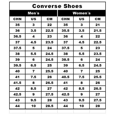 Converse Shoes Sizes Chart