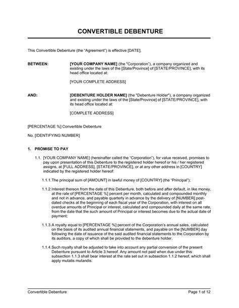 Convertible Debenture Template