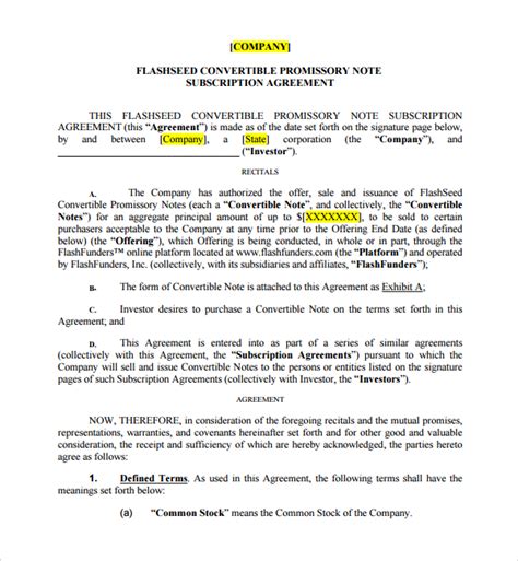 Convertible Note Template