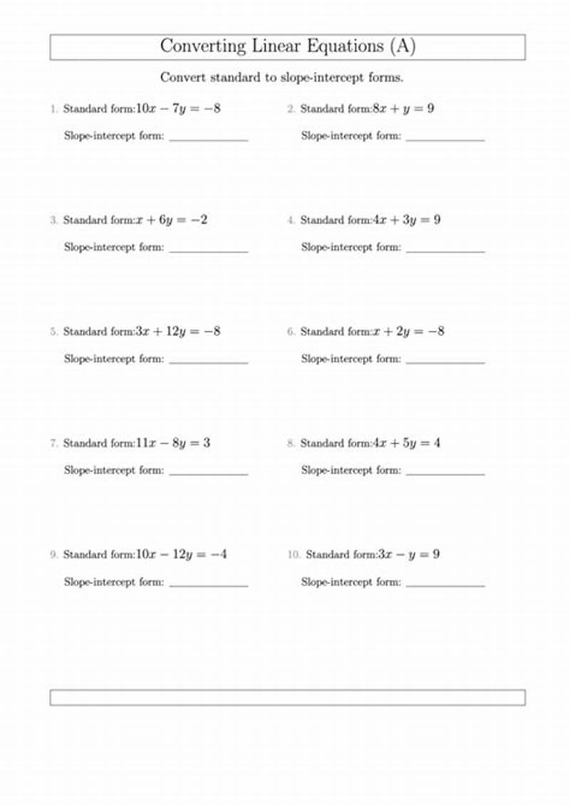 Converting Linear Equations To Standard Form Worksheet
