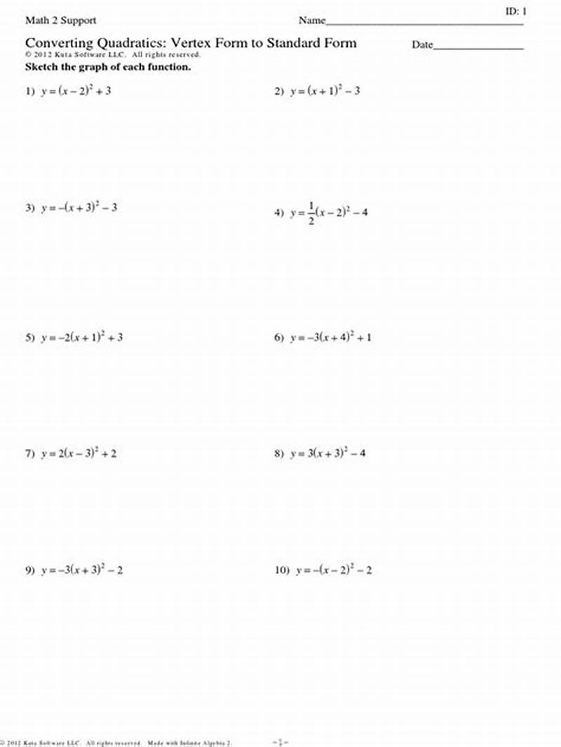 Converting Standard Form To Vertex Form Worksheet