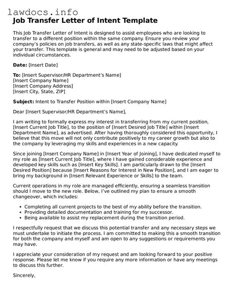 Core Statement in Job Transfer Letter