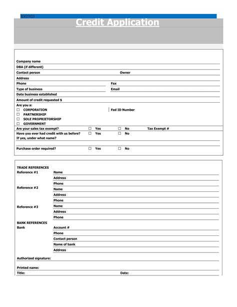 Corporate Credit Application Template